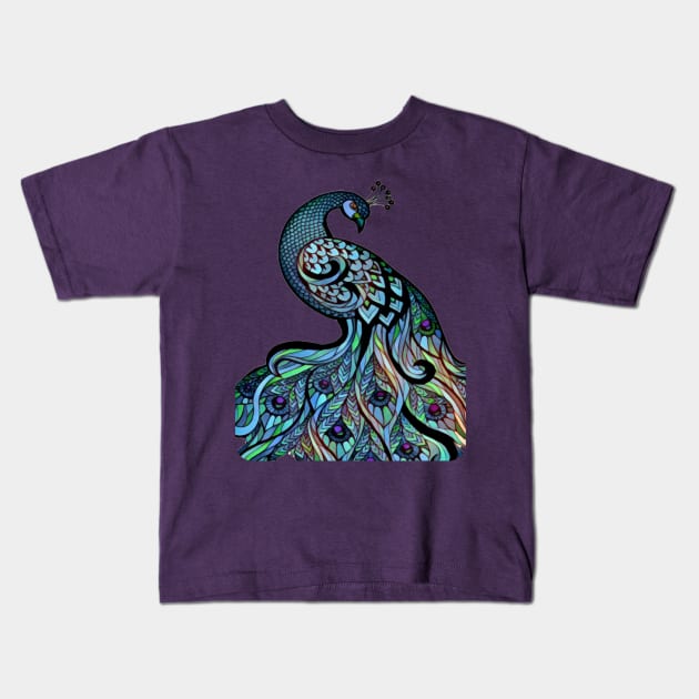 Colorful Graphic Peacock Kids T-Shirt by AlondraHanley